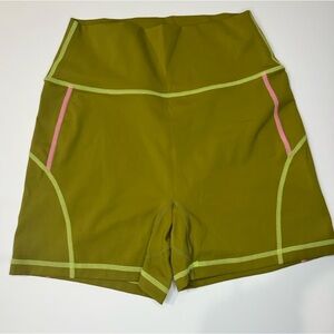 BuffBunny Green wave  Athletic Shorts with Pink Stitching